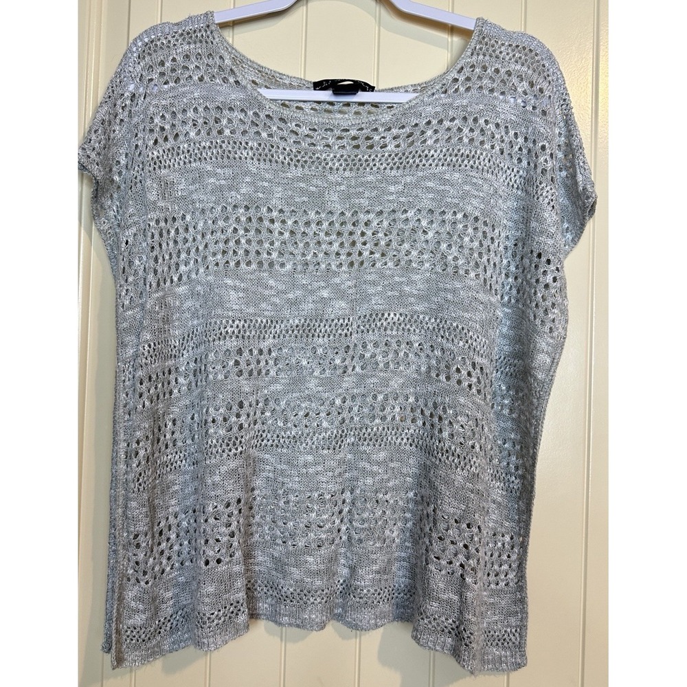 United States gray open knit boxy square pullover‎ short sleeve sweater sz S GUC